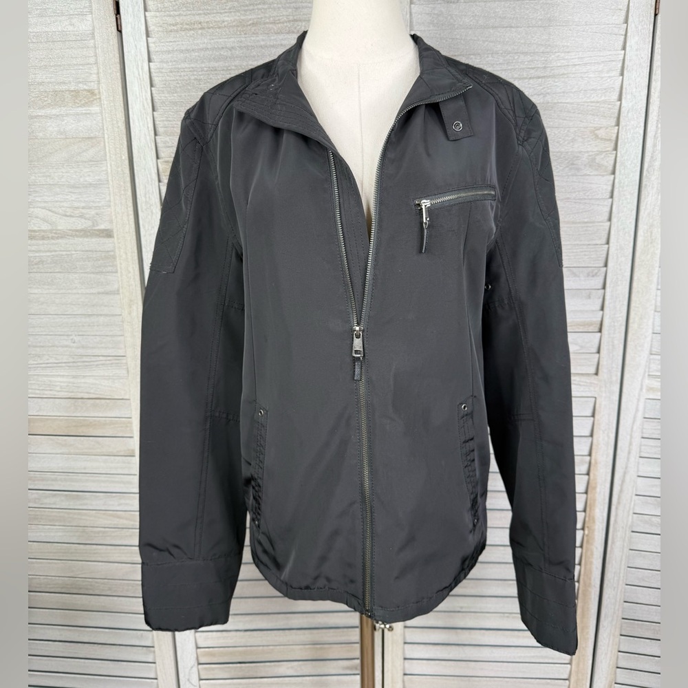CALVIN KLEIN Men's Lightweight Water Resistant Moto Style Jacket Black-Large